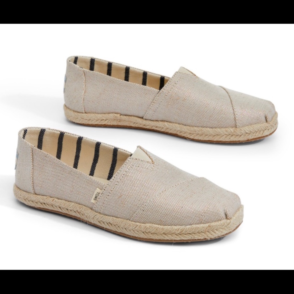 TOMS Pearlized Metallic Canvas Espadrilles-NEW- W7